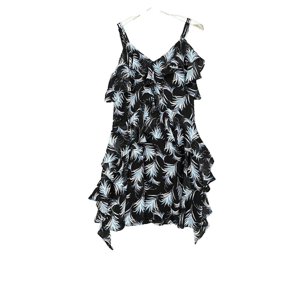 Taylor Dress Womens 8P Blue Black Floral Sundress Dark Fairy Ruffle Wispy Y2K